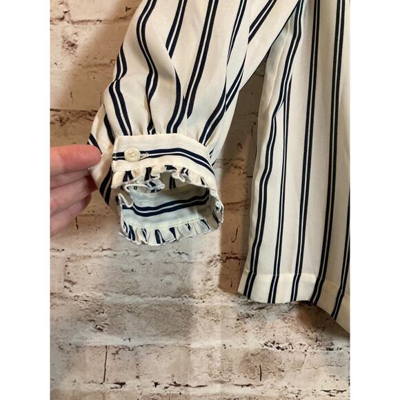 J. Crew Mercantile Top Womens Small White Navy Striped Nautical Bow Tie - Picture 5 of 13